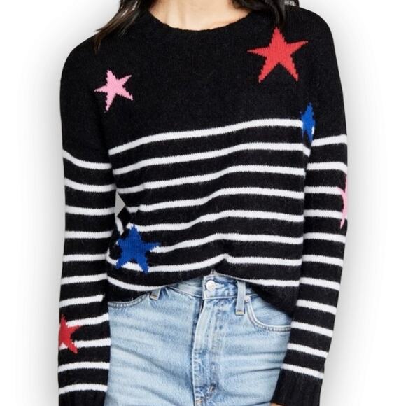 Rails Perci Wool Cashmere Blend Crewneck Black Stripes Stars Sweater size Small - Picture 1 of 15